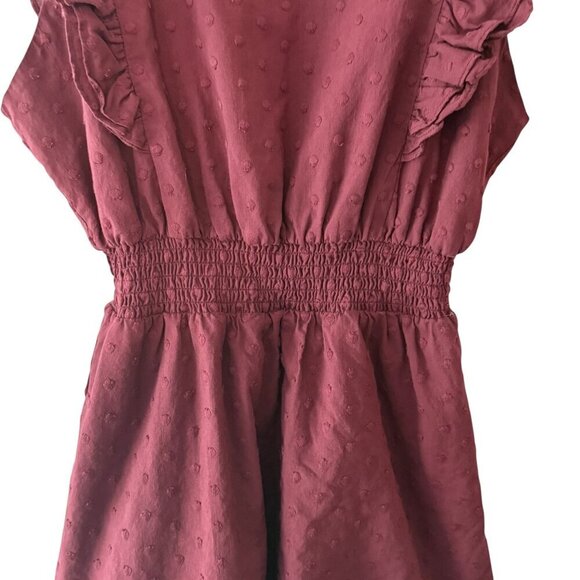 BB Dakota Burgundy Textured Ruffle Sleeve Dress W/ Smocked Waist & Keyhole Med - Picture 3 of 7
